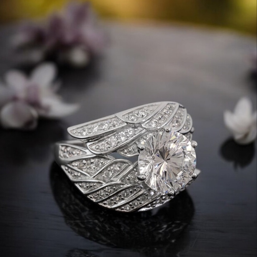Bella Luce White Cubic Zirconia 925 Sterling Silver Rhodium Angel Wing Ring 8